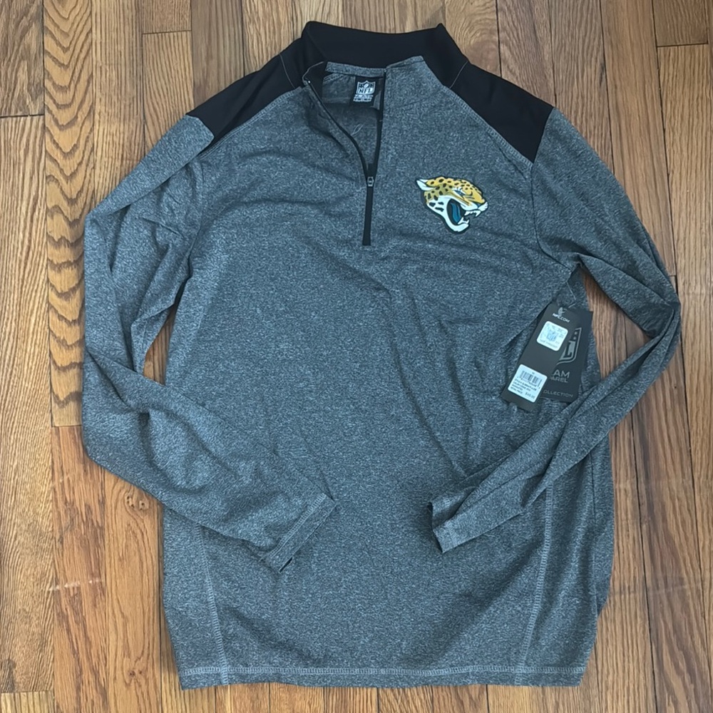 NWT! NFL Jacksonville Jaguars Gray Quarter-Zip Pullover, Medium.